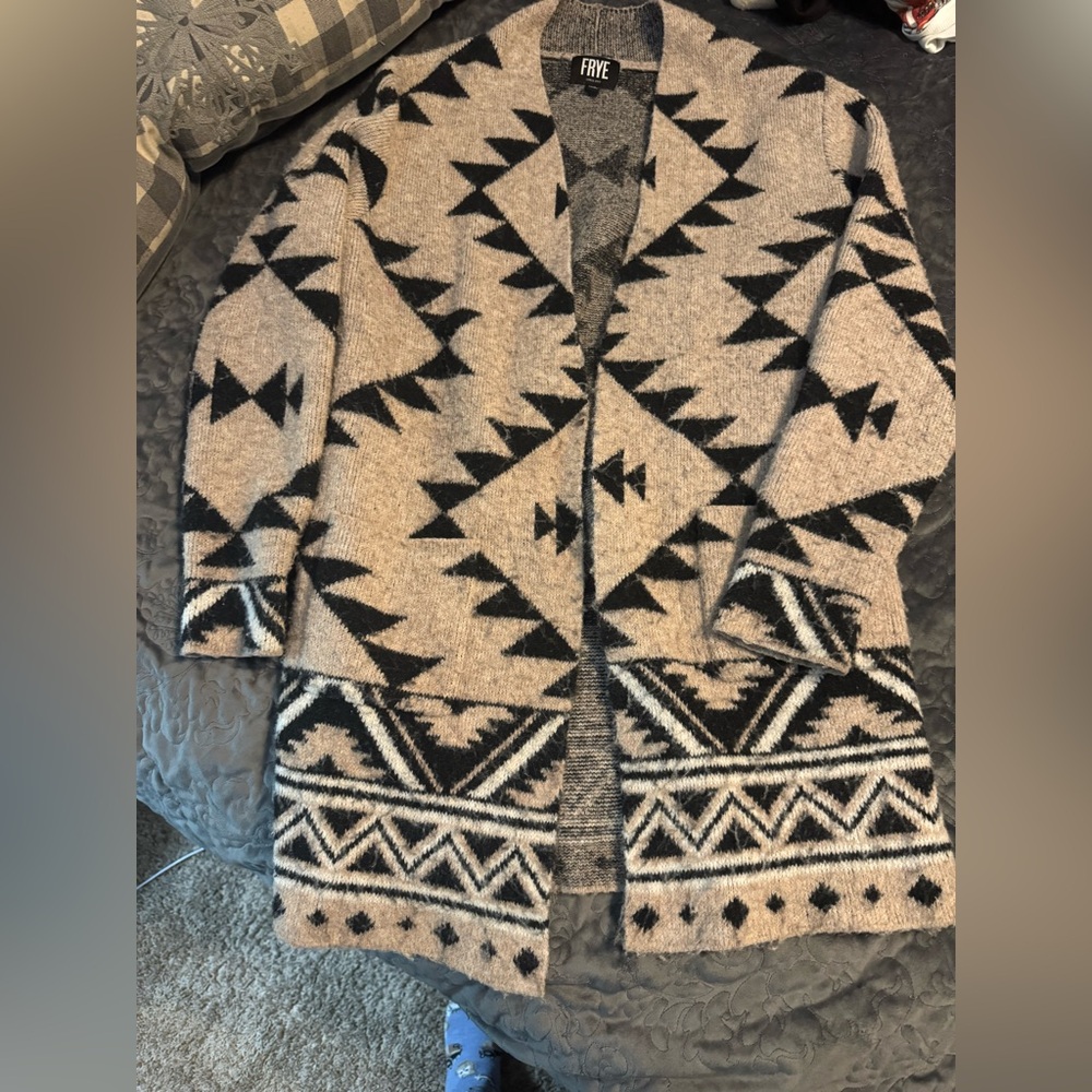 Frye Beige and Black Aztec Knit Cardigan